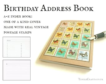 Rainbow butterfly birthday & address book • upcycled Tanzania postage stamps