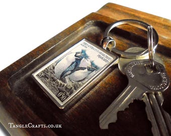 Penguin Postage Stamp Keyring - upcycled 1956 issue from French Antarctic