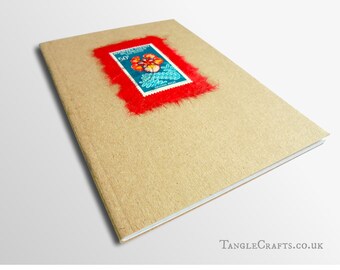 Retro Floral Notebook, Poinciana - Upcycled 1966 stamp from Cameroon