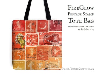 Fire Glow Tote Bag - Postage Stamp Print Shopper with Long Handles