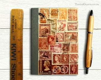 Tonal Brown postage stamp notebook A6 - unique original collage cover