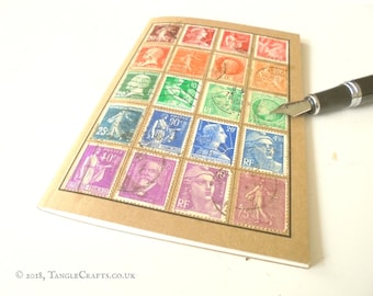 Vintage France Stamp Collection - Stamp Album-style Travel Notebook