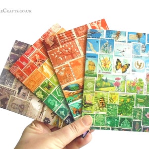 Jeu de cartes de correspondance, série de timbres-poste paysage - 4 modèles variés | de correspondance éclectiques pour toutes les occasions, vierges à l'intérieur | Impression d'art en timbres