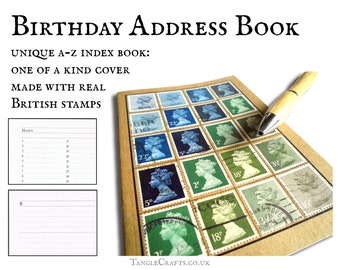 Misty birthday address book • Machin stamp cover A-Z notebook