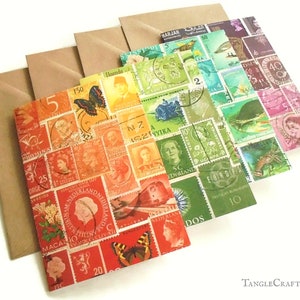 Gemischtes Design Kartenset - tonale Briefmarken Grußkarten | bedruckte Vorderseite, innen leere Grußkarten für jeden Anlass | Postkunst Grußkarten