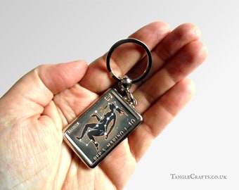 Virgo Keyring made with upcycled vintage 1970 postage stamp