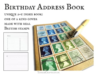 Misty birthday address book • Machin stamp cover A-Z notebook