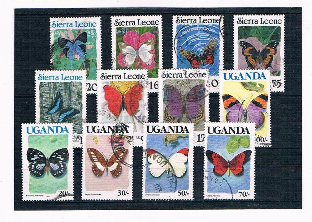 Butterfly Stamps Collection - vintage butterflies from Uganda & Sierra  Leone