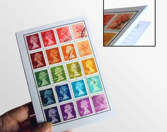 Rainbow Machin Address Book Upcycled with Real British Stamps