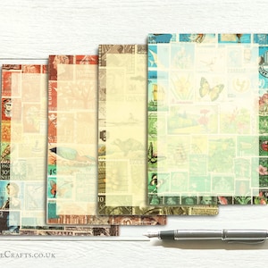 Letter Writing Continuation Sheets for long letter penpal • abstract landscape, 4 postal stamp print designs • thick ribbed paper refill set