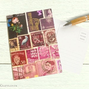 Lila Postkarten, 8er Set - Briefmarken in mauve meide pflaume ombre | Boho Weltreise Post Thema Stempel | postcrossing Karten A6