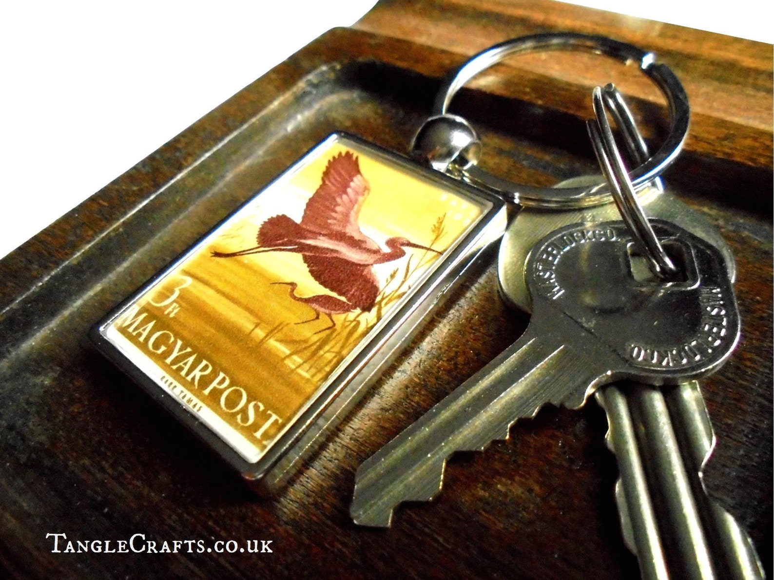 Sunset Heron Keyring - Flying Bird Keychain | Made With Genuine Vintage ...