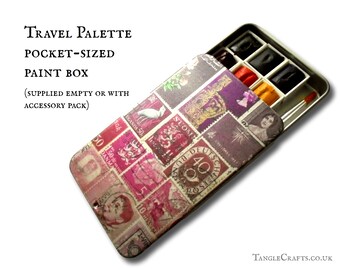 Purple watercolour paint box, empty tin with slide top lid | pocket travel kit, painting set, portable diy palette | artistic secret santa