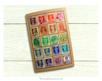 Upcycled Notebook made with Vintage India Postage Stamp, plain pages
