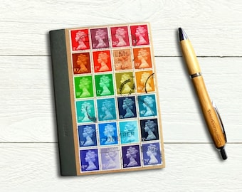 Random Rainbow Notebook - Upcycled British Stamps Ruled Journal