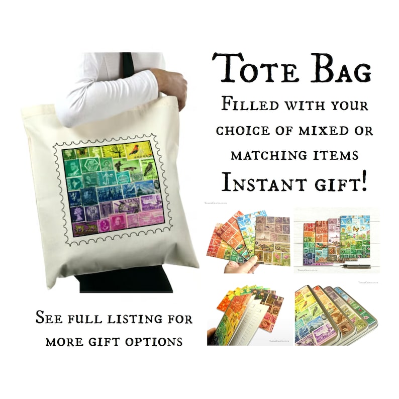 Tote Bag Gift Set - Postage Stamp Stationery Tin, Notebook, Card & More ...
