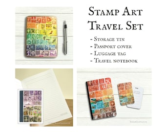 Mixed Design Travel Accessory Set - Passport cover, luggage tag, notebook, storage tin