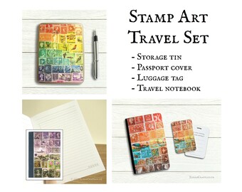 Mixed Design Travel Accessory Set - Passport cover, luggage tag, notebook, storage tin