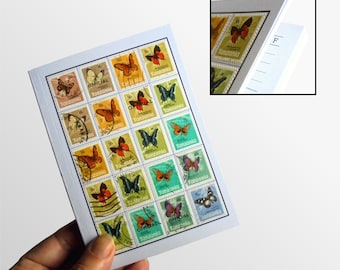 Butterflies Address Book Upcycled with Real 1973 Tanzania Stamps