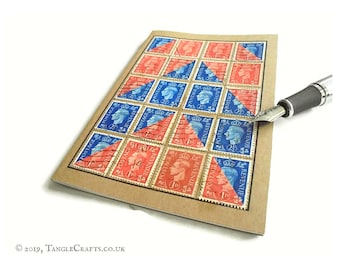 Airmail Arrow Postage Stamp Notebook made with Red & Blue King George VI stamps, circa 1941