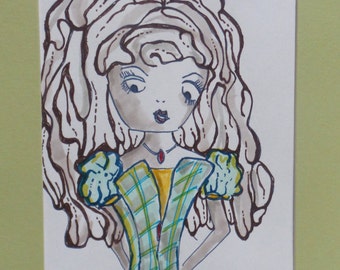 Original drawing of Gypsy girl in pen and ink