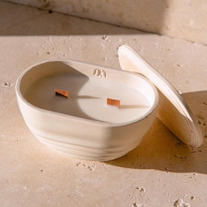Coconut Soy Candle with Wooden Wick:  Scented Candle , Modern Minimalist Home Gift, 10 oz