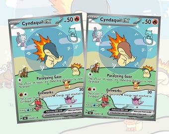Customized Bubble Cyndaquil cards! Made to measure