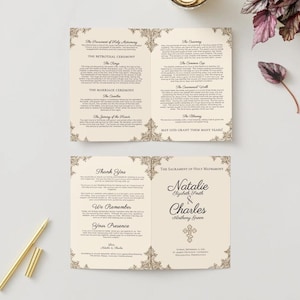 Folleto de ceremonia de boda ortodoxa para el servicio religioso de una boda ortodoxa griega o rusa. Libro plegado de 8,5 x 11 pulgadas. ¡Plantilla de Canva para editar!
