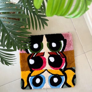 Powerpuff Girls Rug | Cartoon Tufted Art | Tufted Wall Hanging | Handmade Cartoon Rug | Girl Power Art | Custom Character Rug