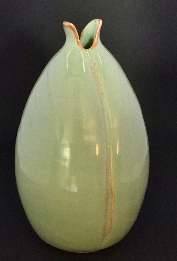 Handmade Ceramic Bud Vase in Pistachio Shino Glaze