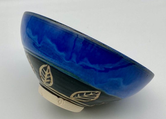 Indigo Serving Bowl with Carved Base