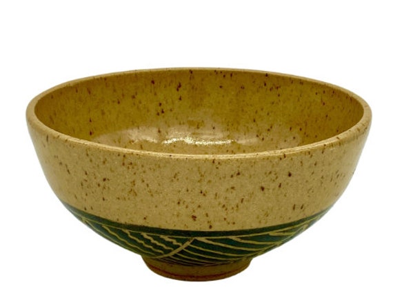 Speckled Serving Bowl, Hand Carved Base, Black Slip Pattern