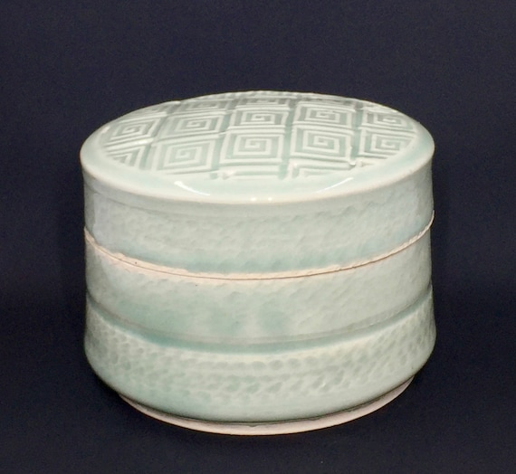 Celadon Handmade Pottery Lidded Box