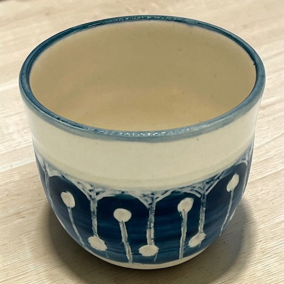 Blue and White Tumbler with Handcarved Design
