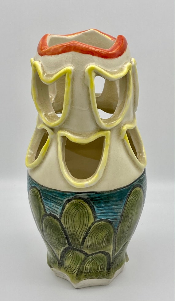 Handmade, Richly Decorated Tulip Vase