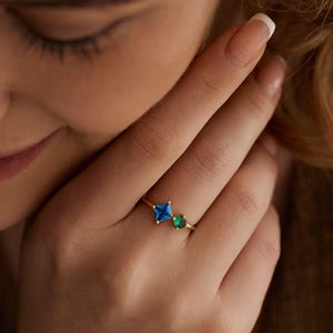 Personalized Two Birthstones Ring, Mother and Daughter Ring, Family Ring, Birthstone Jewelry, Birthday Gift for Her, Anniversary Gift