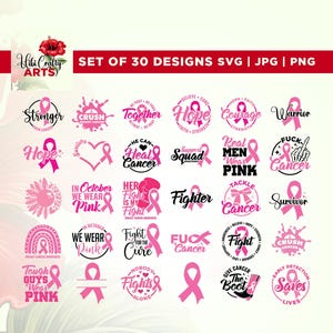 がん啓発 SVG バンドル、Cricut、Png、SVG、昇華、乳がん SVG バンドル、がん SVG、がん T シャツ デザイン、がんリボン SVG