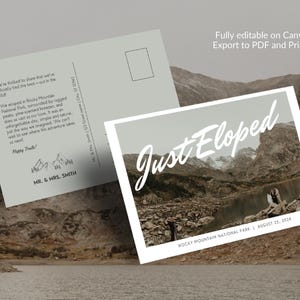 Faire-part de Carte postale avec photo de fugue | Cérémonie intime en plein air | Élopement d'aventure | Petit mariage | Élopement du parc national
