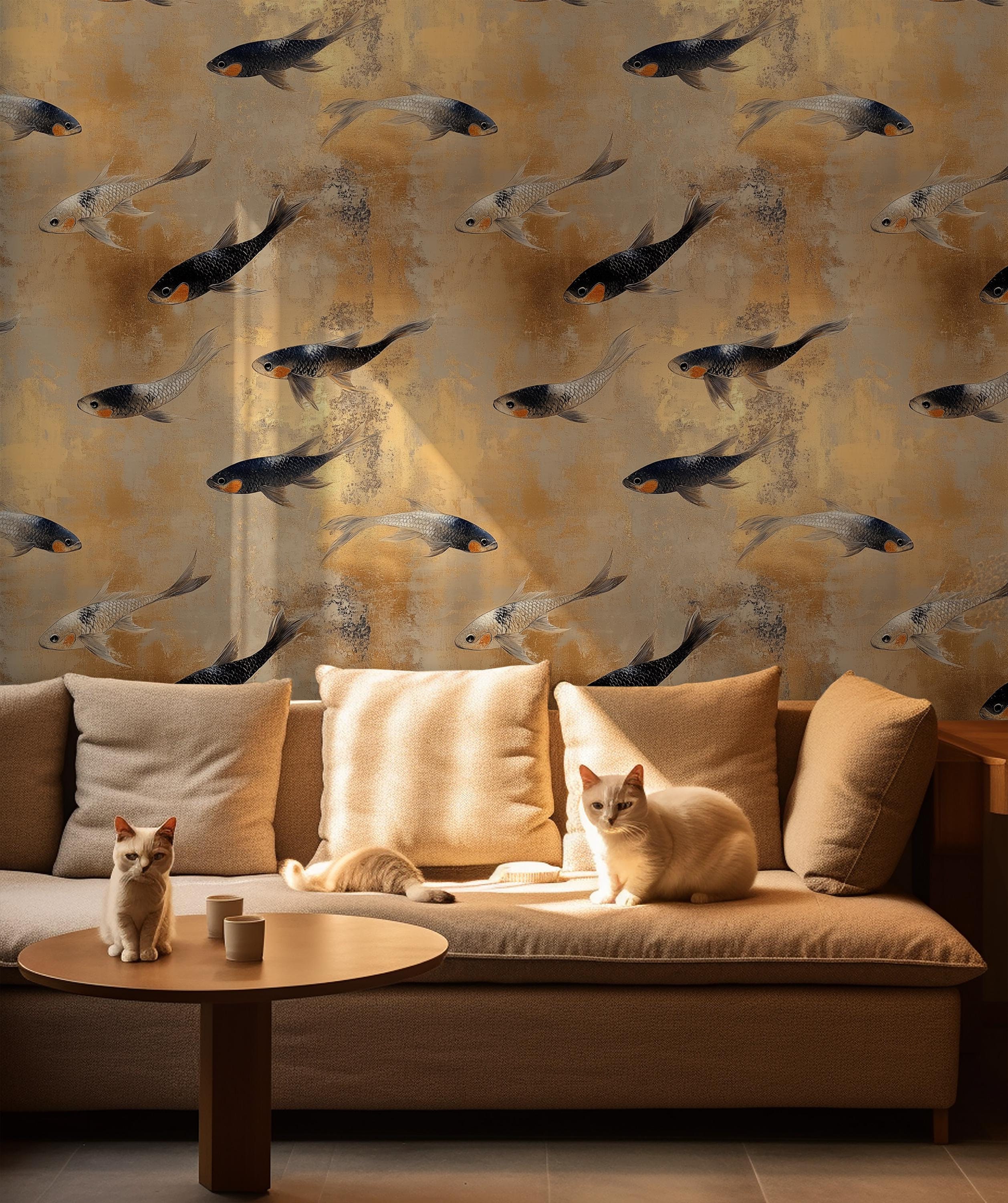 Goldfish Pattern Wallpaper: Elegant Chinoiserie Peel and Stick