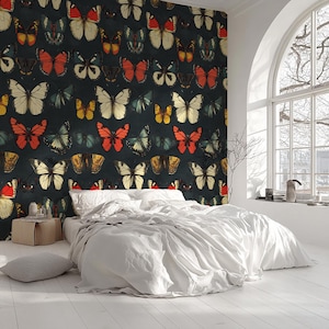 Colorful Butterfly Pattern Wallpaper - Vintage Inspired Insect Wallpaper - Vintage Butterfly Wallpaper - Peel and Stick Wallpaper