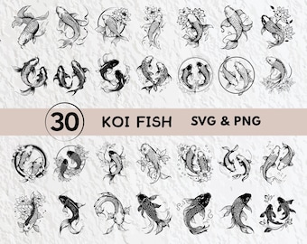 鯉のSVGバンドル：シルエットクリップアート、ベクターデカールファイル（PNG）