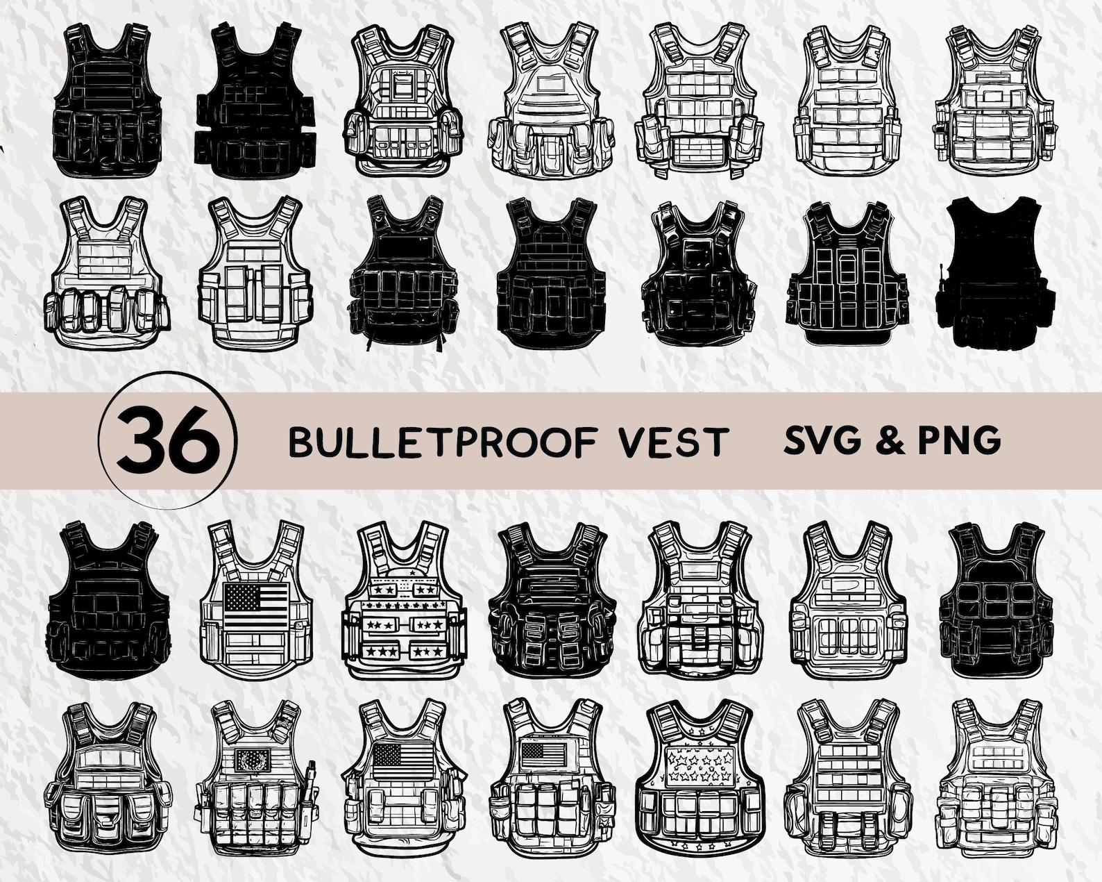 Bulletproof Vest SVG Bundle: Silhouette Vector Icon (PNG, Cricut) - Etsy