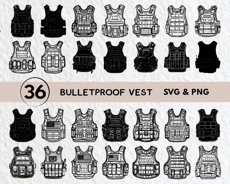 Bulletproof Vest SVG Bundle: Silhouette Vector Icon (PNG, Cricut) - Etsy