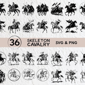 Skeleton Cavalry Svg Bundle, Skeleton Cavalry Silhouette, Skeleton Cavalry Clipart Png, Skeleton Cavalry Vector Logo Icon Cricut Cut Files