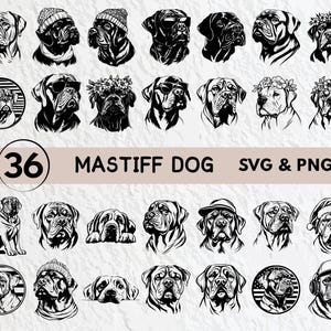 Mastiff Dog SVG Bundle: Silhouette, Clipart, Vector (PNG, SVG)