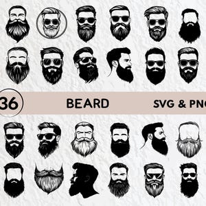 Baard silhouet bundel png, baard SVG-overzicht gesneden bestanden, baard minnaar png, baard Cricut bestand cadeau, baard sticker Cricut, baard pictogram vector png