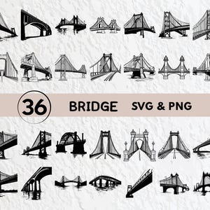 Bridge Silhouette SVG Bundle: Vector Clipart, Logo, Decal (Digital Download)