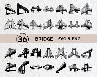 Bundle Bridge Silhouette SVG : clipart vectoriel, logo, décalcomanie (téléchargement numérique)
