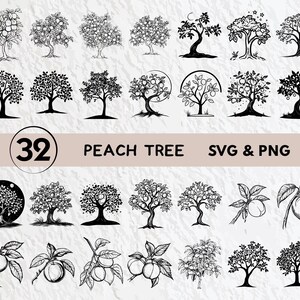 Peach Tree Svg Bundle, Peach Tree Silhouette, Peach Tree Clipart Png, Peach Tree Outline, Peach Tree Vector Logo Icon Cricut Decal Cut Files