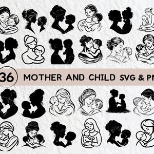 母と子のシルエット バンドル PNG、母と子の SVG ベクター カット ファイル、母と子の PNG、母と子のギフト ファイル SVG デカール